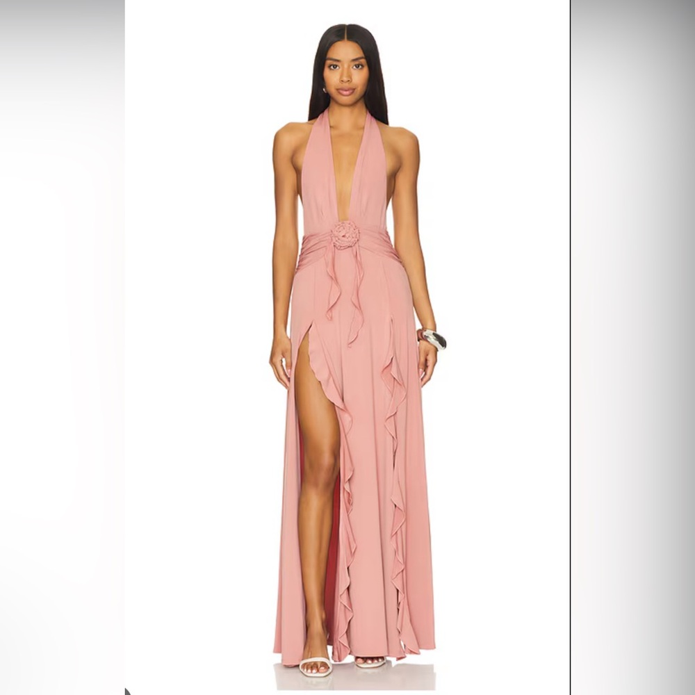 Halter Ruffle Maxi Dress in Desert Sand